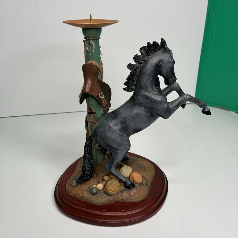 Danbury Mint Noble Black Stallion Candlestick Holder By Gianni Benveuti